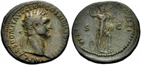 KAISERZEIT. Domitianus, 81-96. As, Rom, 88-89 Büste mit L. n. r. IMP C DOMIT AVG GERM COS XIIII CENS PER PP. Rv. VIRT (VTI AVG(VSTI) Virtus mit Helm n...