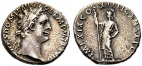 KAISERZEIT. Domitianus, 81-96. Denar, 88-89 Büste mit L. n.r. (IMP C)AES DOMIT AVG GERM PM TRP VIII. Rv. IMP XIX COS XIIII CENS PPP Minerva n.l. stehe...