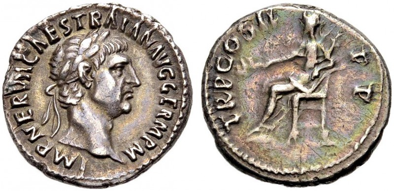 KAISERZEIT. Trajanus, 98-117. Denar, Februar 98. Büste n. r. mit L. IMP NERVA CA...