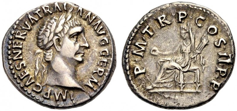KAISERZEIT. Trajanus, 98-117. Denar, 98-99 Büste mit L. n. r. IMP CAES NERVA TRA...