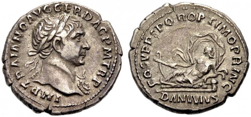 KAISERZEIT. Trajanus, 98-117. Denar, ca. 107-108 Büste n. r. mit L. und Aegis au...