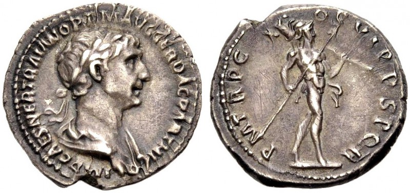 KAISERZEIT. Trajanus, 98-117. Denar, 116 Drap., gep. Büste mit L. n. r. Rv. PM T...