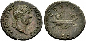 KAISERZEIT. Hadrianus, 117-138. As, 125-128. Kopf mit L. n.r. Rv. COS III / SC Galeere n.r. mit gerafftem Segel und Kajüte. 10,30 g. BMC 440,1342var.,...