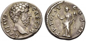 KAISERZEIT. Aelius Caesar, 135-138. Denar, 137. L AELIVS CAESAR Barhäuptige Büste n. r. Rv. TR POT - COS .II. Felicitas n.l. stehend. 3,01 g. RIC II,3...