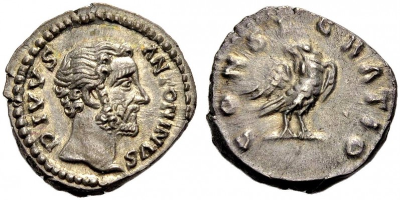 KAISERZEIT. Antoninus Pius, 138-161. Denar, postum, 161. Unter Marcus Aurelius. ...