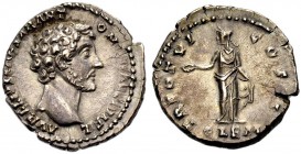 KAISERZEIT. Marcus Aurelius Caesar, 138-161. Denar, 151-152. Lockenkopf n.r. Rv. TR POT VI - COS II/CLEM Clementia mit Schale n.l. stehend. 3,45 g. . ...