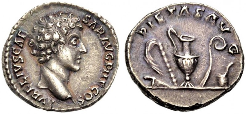 KAISERZEIT. Marcus Aurelius Caesar, 138-161. Denar, 140-144 Barhäuptige Büste n....