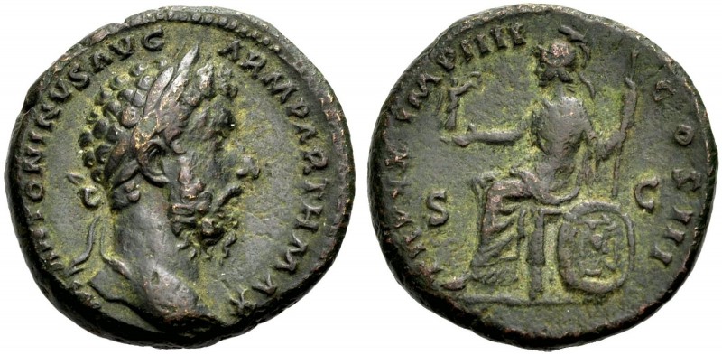 KAISERZEIT. Marcus Aurelius, 161-180. As, Rom, 166. Büste mit L. n. r. M ANTONIN...