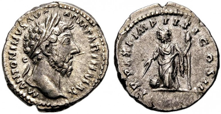 KAISERZEIT. Marcus Aurelius, 161-180. Denar, 166-167. Büste mit L. n. r. M ANTON...