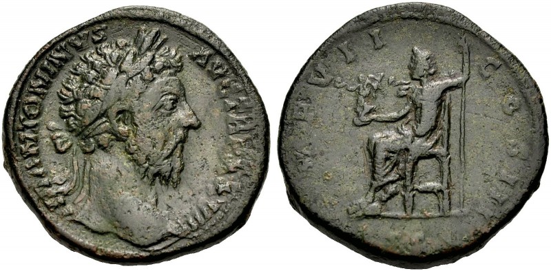 KAISERZEIT. Marcus Aurelius, 161-180. Sesterz, 174. Rom. Büste mit L. n. r. Rv. ...