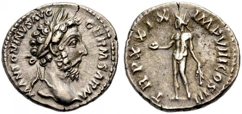 KAISERZEIT. Marcus Aurelius, 161-180. Denar, Rom, 175. Büste mit L n. r. M ANTON...