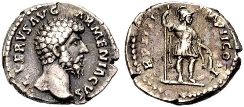 KAISERZEIT. Lucius Verus, 161-169. Denar, 163-164. Mit Titel Armeniacus.Kopf n. ...