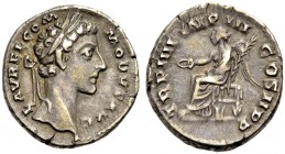 KAISERZEIT. Commodus, 177-192. Denar, 179. Als Caesar unter M. Aurel. Büste ohne Bart mit L. n. r. Rv. TRP IIII IMP III COS II PP Victoria mit Patera ...