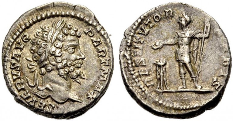 KAISERZEIT. Septimius Severus, 193-211. Denar, 200-201. Kopf mit L. und Bart n.r...