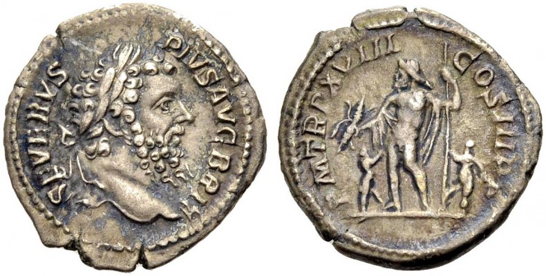 KAISERZEIT. Septimius Severus, 193-211. Denar, 210. Rom. Büste mit L. n. r. SEVE...
