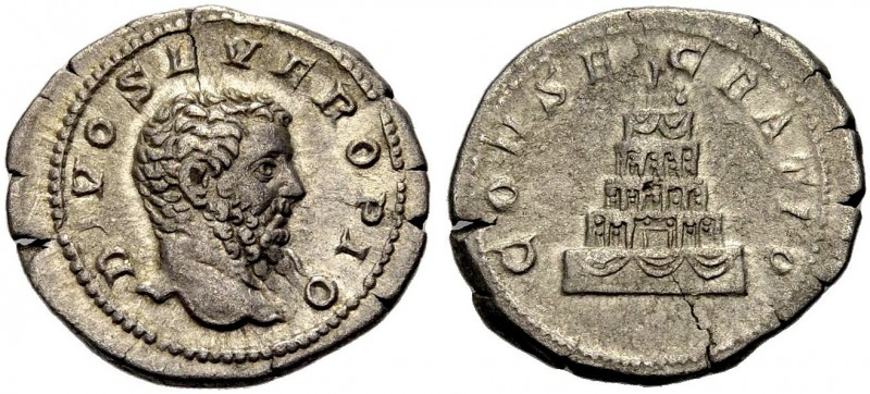 KAISERZEIT. Septimius Severus, 193-211. Denar, postum, 211. DIVO SEVERO PIO Bärt...