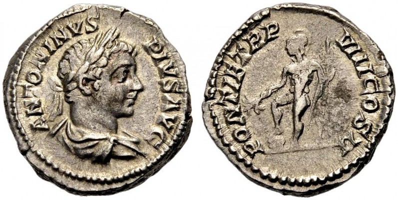 KAISERZEIT. Caracalla, 198-217. Denar, 205. Gep. Büste mit L. n.r. ANTONINVS- PI...