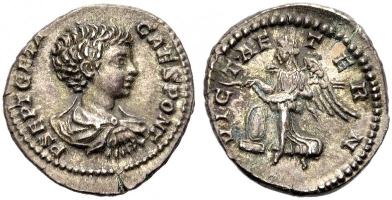 KAISERZEIT. Geta Caesar, 198-209. Denar, 200-202 Drap., gep. barhäuptige Büste n...