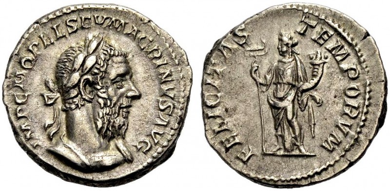 KAISERZEIT. Macrinus, 217-218. Denar. Bärtige, gep. Büste mit L. n.r. Rv. FELICI...