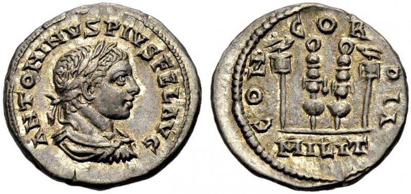 KAISERZEIT. Elagabalus, 218-222. Denar. Drap., gep. Büste mit L. n. r. ANTONINVS...