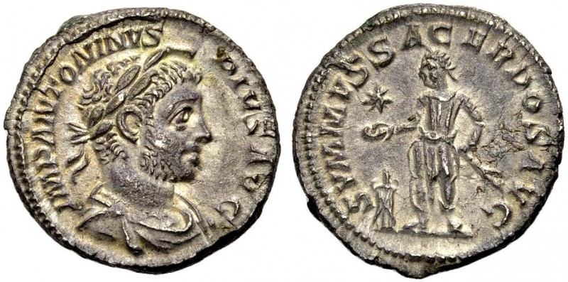 KAISERZEIT. Elagabalus, 218-222. Denar. Büste n. r. mit L. und 'Horn'. IMP ANTON...