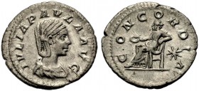 KAISERZEIT. Julia Paula, 219-220, erste Gattin des Elagabal. - Ein zweites Exemplar. 2,57 g. BMC V,554,173, RIC IV/2,45,211, C. 6. Selten. Av. Gutes s...