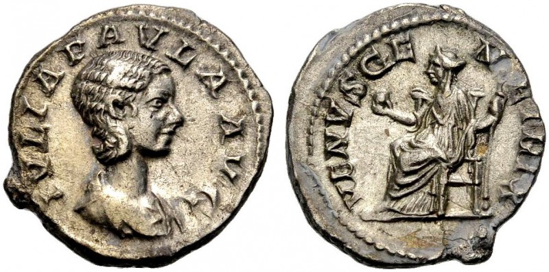 KAISERZEIT. Julia Paula, 219-220, erste Gattin des Elagabal. Denar. Drap. Büste ...