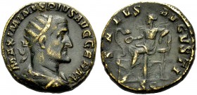 KAISERZEIT. Maximinus I. Thrax, 235-238. Dupondius, 235. MAXIMINVS PIVS AVG GERM Drap., gep. Büste mit Strkr. n.r. Rv. SALVS AVGVSTI/ SC Salus n.l. si...