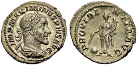 KAISERZEIT. Maximinus I. Thrax, 235-238. Denar, 236. Drap., gep. Büste, von hinten gesehen, mit L. Rv. PROVIDE-NTIA AVG Providentia n.l. mit Füllhorn,...