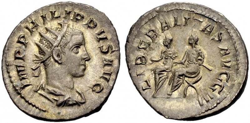 KAISERZEIT. Philippus II., 247-249. Antoninian, Mit Philippus I. Drap., gep. Büs...
