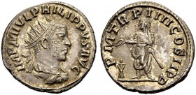 KAISERZEIT. Philippus II., 247-249. Antoninian, 249. Drap., gep. Büste mit Strkr. n.r. Rv. PM TR P IIII COS II PP Der Kaiser in Toga und mit Schleier ...
