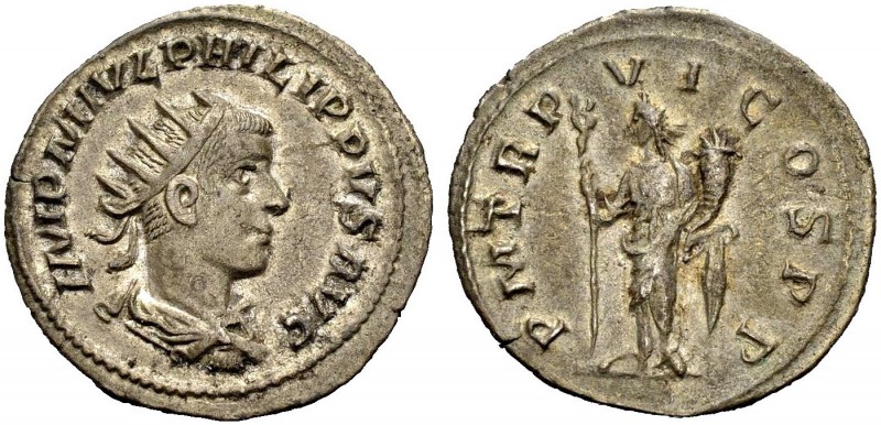 KAISERZEIT. Philippus II., 247-249. Antoninian, 249. Drap., gep. Büste mit Strkr...