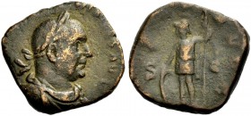 KAISERZEIT. Valerianus I., 253-260. Sesterz, 254 Drap., gep. Büste mit L. n. r. Rv. (VIRTVS) AVGG Virtus n.l. stehend, Schild und Lanze haltend. 11,91...