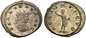 KAISERZEIT. Gallienus, 253-268. Antoninian, ca. 266-267 Antiochia. GALLIENVS AVG Drap., gep. Büste mit Strkr. n. r. Rv. SOLI INVICTO Sol frontal stehe...