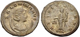 KAISERZEIT. Salonina, Gattin des Gallienus, 253-268. Antoninian, datiert 266 Antiochia. SALONINA AVG Büste auf Mondsichel n. r. Rv. AEQVITAS AVG Aequi...