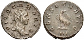 KAISERZEIT. Carus, 282-283. Antoninian, postum, Lyon, 284. DIVO CARO PIO Kopf mit Strkr. n.r. Rv. CONSECRATIO/III Adler n.l., Kopf n.r. 3,51 g. RIC V/...