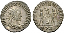 KAISERZEIT. Maximianus Herculius, 286-305. Aurelianus, ca. 293. Kyzikos. IMP CMA MAXIMIANVS AVG. Drap. Büste mit Strkr. n. r. Rv. CONCORDIA MILITVM De...