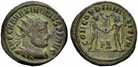 KAISERZEIT. Maximianus Herculius, 286-305. Teilstück, 295-299 Kyzikos. Drap., gep. Büste mit Strkr. n. r. IMP C M MAXIMIANVS PF AVG Rv. CONCORDIA MI-L...