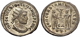 KAISERZEIT. Diocletianus, 284-305. Aurelianus, 293-295 Antiochia. Drap., gep. Büste mit Strkr. n. r. Rv. CONCORDIA MIL-ITVM Der Kaiser, l. erhält Vict...