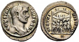KAISERZEIT. Constantius I. Caesar, 293-305. Argenteus, 295-297 Rom. Büste n. r. mit L. CONSTAN-TIVS CAES Rv. VIRTVS MILITVM Die vier Tetrarchen gemein...
