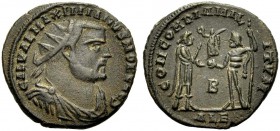 KAISERZEIT. Galerius Maximianus, 305-311. Teilstück ("Radiate Fraction"), 296-297 Als Caesar. Alexandria. Drap., gep. Büste mit Strkr. n. r. Rv. CONCO...
