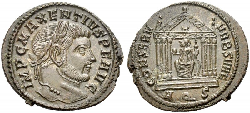 KAISERZEIT. Maxentius, 306-312. Nummus, Aquileia, 308-309. Kopf mit L. n.r. Rv. ...