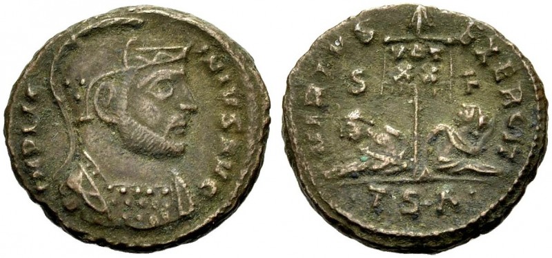 KAISERZEIT. Licinius I., 308-324. Nummus, 320, Thessalonika. Gep. Büste mit Helm...