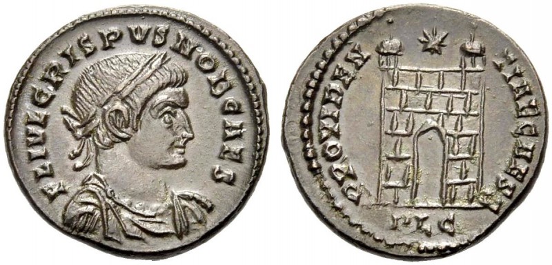 KAISERZEIT. Crispus, Caesar, 317-326. Nummus, 324-325 Lyon. CRISPVS NOB CAES Dra...