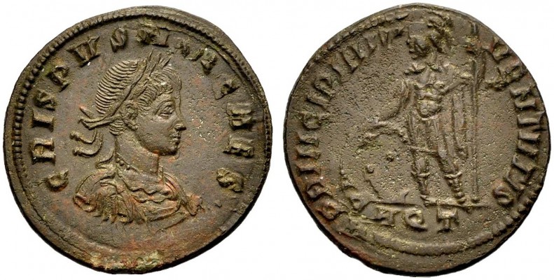 KAISERZEIT. Crispus, Caesar, 317-326. Nummus, 317. Aquileia. CRISPVS NOB CAES Dr...