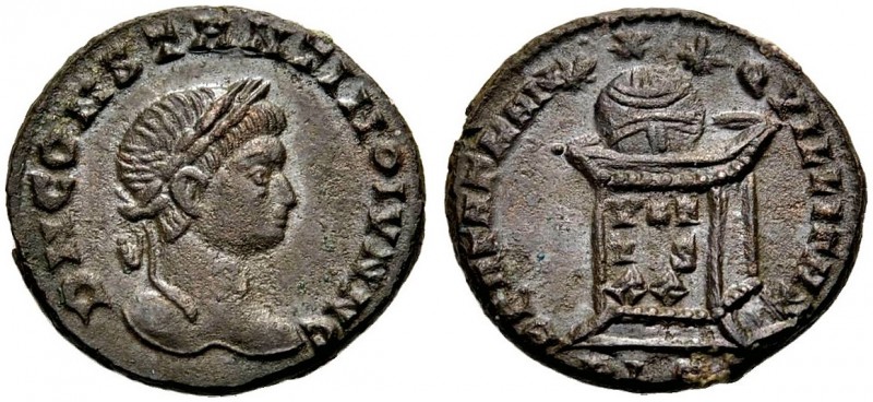 KAISERZEIT. Constantinus II. Caesar, 317-337. Nummus, 323. Lugdunum. Büste mit L...
