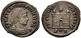 KAISERZEIT. Constantinus II. Caesar, 317-337. Nummus, 326. Ticinum. CONSTANTINVS IVN NOB C Drap., gep. Büste mit L. n. r. Rv. PROVIDEN-TIAE CAESS Lage...