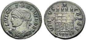 KAISERZEIT. Constantius II. Caesar, 324-337. Nummus, 328-329, Arles. Drap., gep. Büste mit L. n.l. FL IVL CONSTANTIVS NOB C Rv. VIRTVS - CAESS Lagerto...