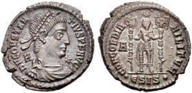 KAISERZEIT. Constantius II. Caesar, 324-337. Cententionalis, 350. Siscia. Drap., gep. Büste mit L. n. r., dahinter A, davor Stern. DN CONSTAN-TVS PF A...