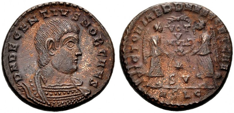 KAISERZEIT. Decentius Caesar, 351-353. Maiorina, Lugdunum. Gep., barhäuptige Büs...
